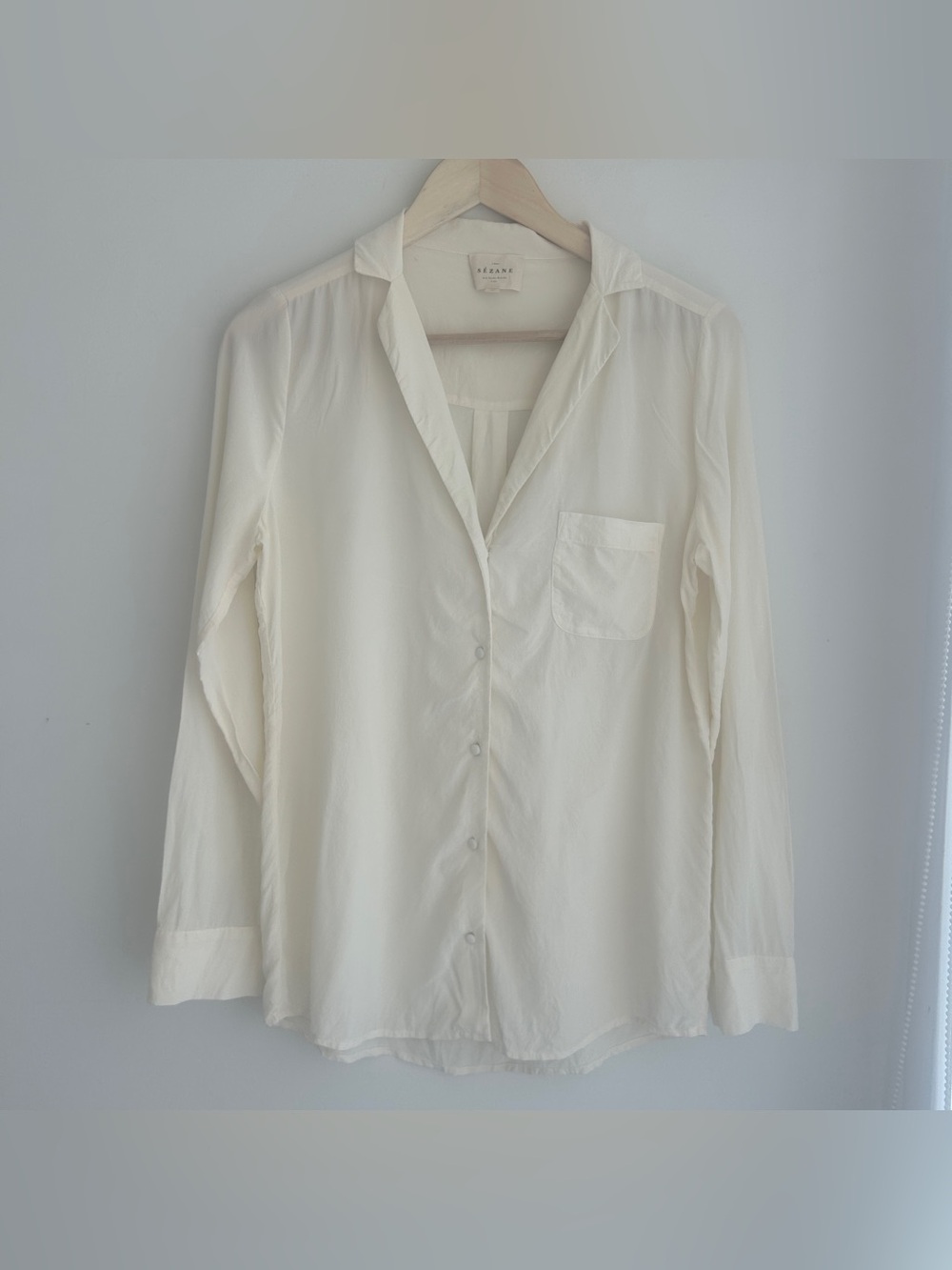Sézane Lightweight Silk Cream Button-Up Blouse size 36